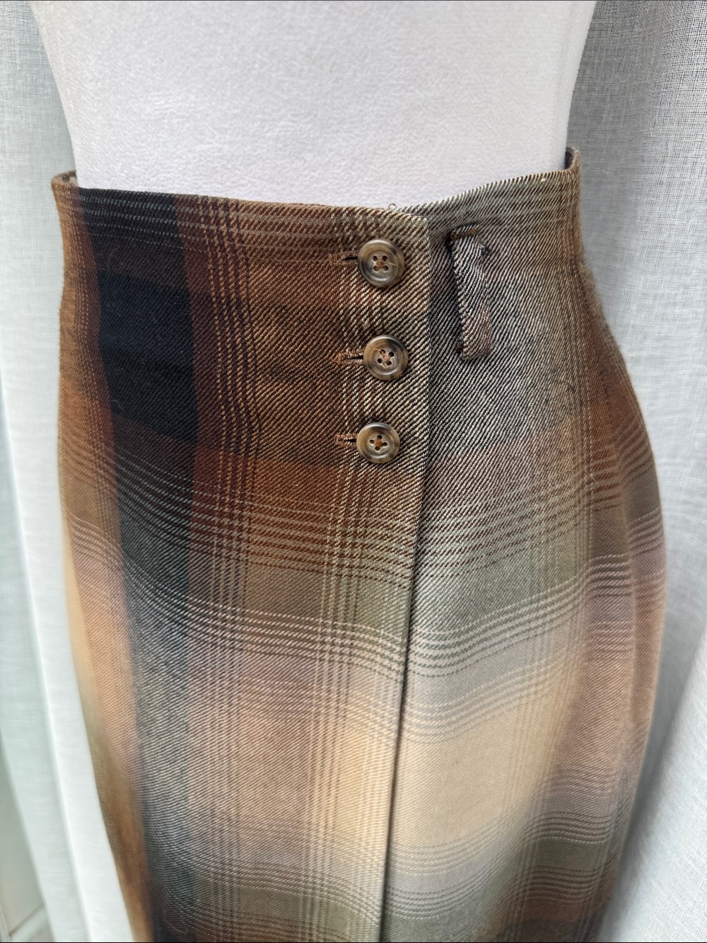 Lauren Ralph Lauren brown ombre plaid wool-blend wrap midi skirt - Picture 3 of 9